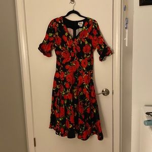 Unique Vintage Rose Rockabilly Fit and Flare dress